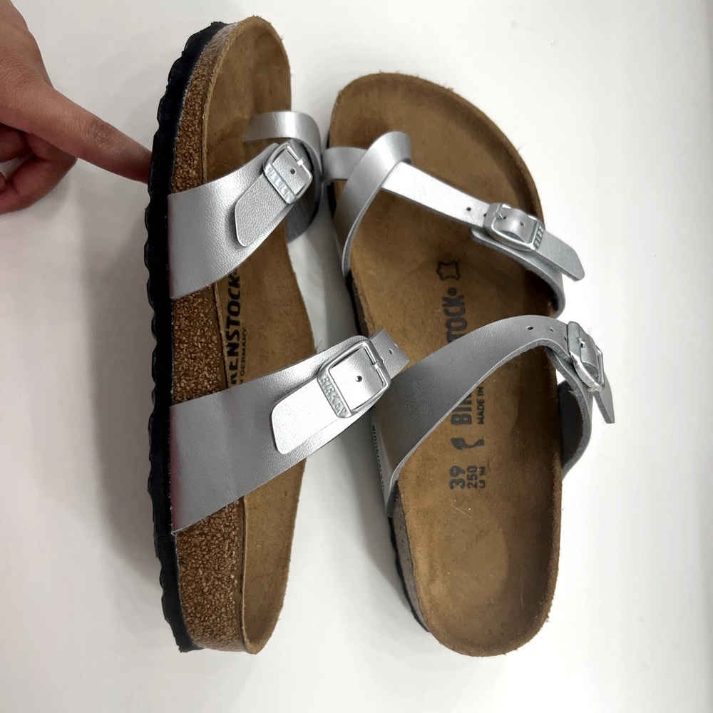 Birkenstock Silver Metallic Two-Strap Sandals - Picture 2 of 3